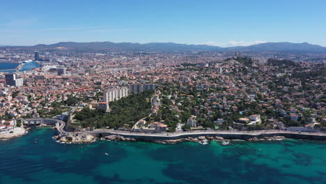 Luftaufnahme-Der-Südküste-Von-Marseille,-Große-Ansicht,-Sonniger-Tag.-Frankreich-Mittelmeer